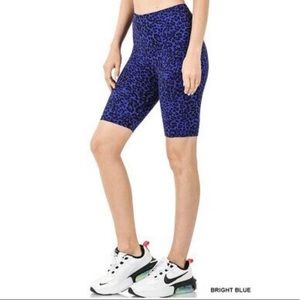 Zenana Brushed Microfiber Blue Leopard Bike Shorts, S